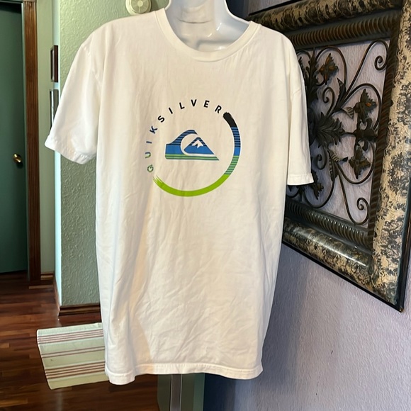 Coolest Quicksilver Mens white Logo GraphicSS Tee Sz L - Picture 1 of 10